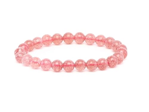 Joyas Minerales Erdbeerquarz-Armband – 100% echte Natursteine | Bequem & elegant | Elastische koreanische Schnur | Inkl. Geschenkbox (Erdbeerquarz, 8mm) von Joyas Minerales