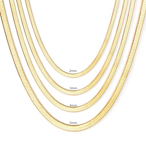 Joyas Minerales Flache Schlangenkette aus Edelstahl für Damen - Silber, Gold, Schwarz oder Roségold - 2mm/3mm/5mm Breite - 45-55cm Länge - Inklusive Schmuckkästchen (Gold 2mm, 45) von Joyas Minerales
