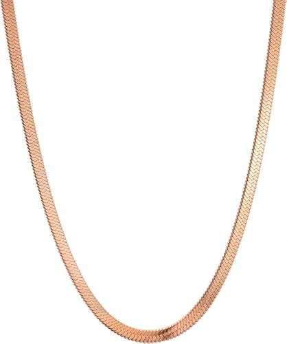 Joyas Minerales Flache Schlangenkette aus Edelstahl für Damen - Silber, Gold, Schwarz oder Roségold - 2mm/3mm/5mm Breite - 45-55cm Länge - Inklusive Schmuckkästchen (Roségold 3mm, 45) von Joyas Minerales