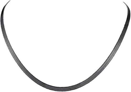 Joyas Minerales Flache Schlangenkette aus Edelstahl für Damen - Silber, Gold, Schwarz oder Roségold - 2mm/3mm/5mm Breite - 45-55cm Länge - Inklusive Schmuckkästchen (Schwarz 5mm, 45) von Joyas Minerales