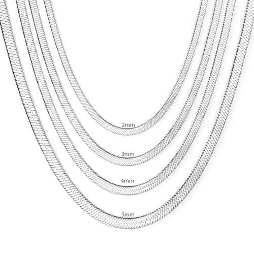 Joyas Minerales Flache Schlangenkette aus Edelstahl für Damen - Silber, Gold, Schwarz oder Roségold - 2mm/3mm/5mm Breite - 45-55cm Länge - Inklusive Schmuckkästchen (Silber 5mm, 45) von JoyasMinerales