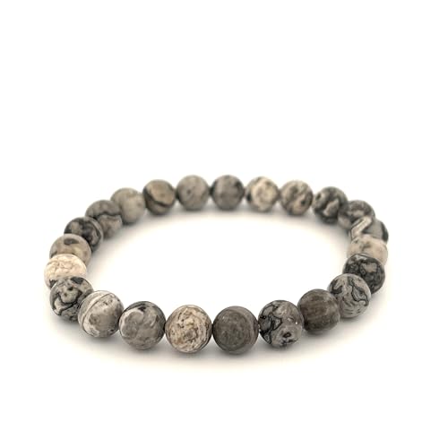 Joyas Minerales Landkartenjaspis-Armband – 100% echte Natursteine | Bequem & elegant | Elastische koreanische Schnur | Inkl. Geschenkbox (Landkartenjaspis, 10mm) von Joyas Minerales