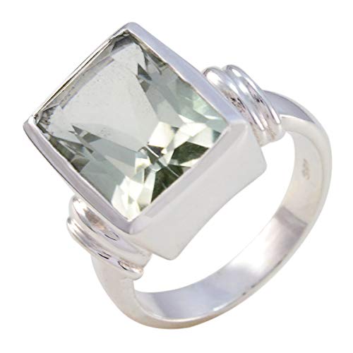 Joyas Plata echte edelsteine ​​achteckige form ein stein facettierter grüner amethyst ring - massiver silbergrüner amethyst ring - märz geburt fische astrologie echte edelsteine ​​ring von Joyas Plata