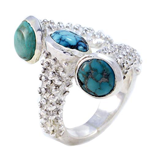 Joyas Plata gute Edelsteine ​​runde Form drei Stein Cabochon Türkis Ring - 925 Silber Multi Farbe Türkis Ring - November Geburt Skorpion Astrologie gute Edelsteine ​​Ring von Joyas Plata