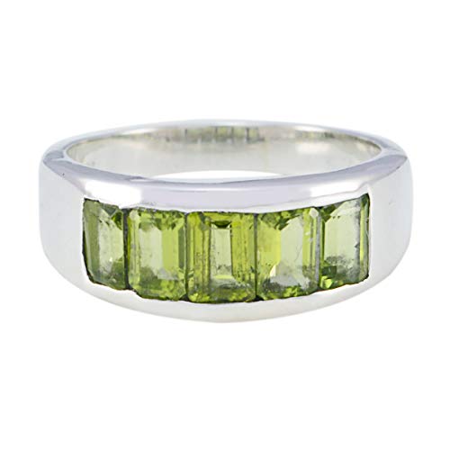 Joyas Plata natürlichen Edelstein Achteck Form fünf Stein facettierten Peridot Ring - 925 Silber grün Peridot Ring - August Geburt Leo Astrologie natürlichen Edelstein Ring von Joyas Plata