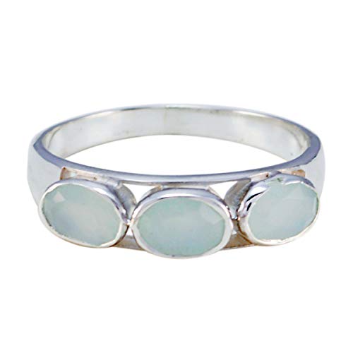 Joyas Plata natürlicher edelstein ovale form drei facettierte aqua chalcedon ringe - 925 sterling silber aqua chalcedon ring - dezember geburt schütze astrologie natürlicher edelstein ring von Joyas Plata