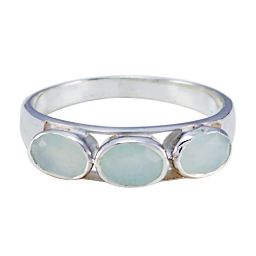 joyas plata natürlicher edelstein ovale form drei facettierte aqua chalcedon ringe - 925 sterling silber aqua chalcedon ring - dezember geburt schütze astrologie natürlicher edelstein ring von Joyas Plata