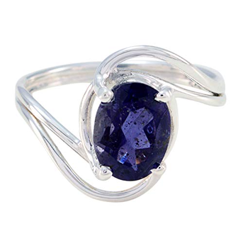 Joyas Plata natürlicher edelstein ovale form ein stein facettierte iolith ringe - 925 silber blauer iolith ring - februar geburt wassermann astrologie natürlicher edelstein ring von Joyas Plata