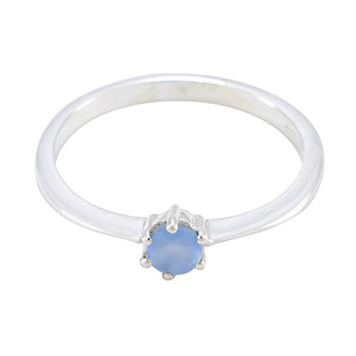 Joyas Plata natürlicher edelstein runde form ein stein facettierter blauer chalcedon ring - 925 sterling silber blauer chalcedon ring - dezember geburt schütze astrologie natürlicher edelstein ring von Joyas Plata