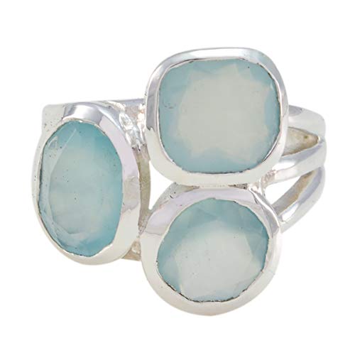 Joyas Plata naturedelstein multi form drei stein facettierte aqua chalcedon ringe - sterling silber aqua chalcedon ring - dezember geburt schütze astrologie naturedelstein ring von Joyas Plata