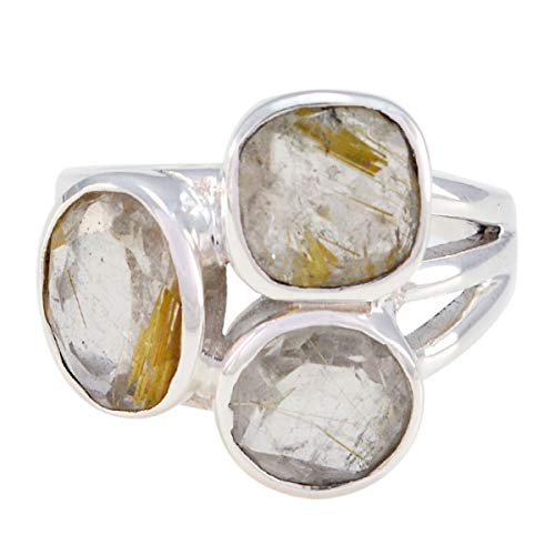 Joyas Plata schöner edelstein dreisteiniger facettierter rutilquarz ring - 925er silber gelber rutilquarz ring - August geburt leo astrologie schöner edelstein ring von Joyas Plata