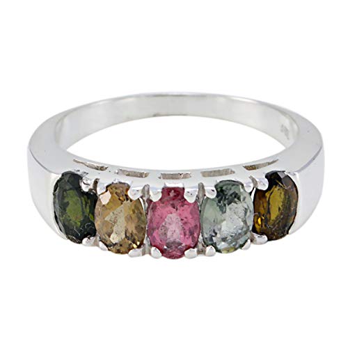 Joyas Plata schöner edelstein ovale form fünf stein facettierter turmalin ring - 925 silber multi turmalin ring - september geburt jungfrau astrologie schöner edelstein ring von Joyas Plata