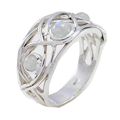 Joyas Plata schöner edelstein runde form drei steinerne cabochon regenbogen mondsteinringe - sterlingsilber weiÃŸer regenbogen mondsteinring - juli geburtskrebs astrologie schöner edelsteinring von Joyas Plata