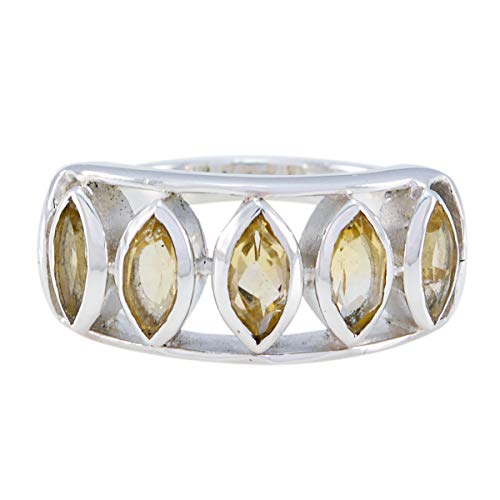 joyas plata echte edelsteine ​​marquise form fünf stein facettierter citrinring - massiver silbergelber citrinring - juni geburtszwillinge astrologie echte edelsteine ​​ring von Joyas Plata