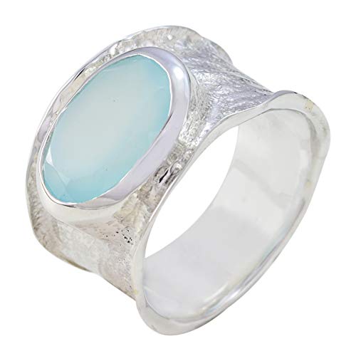 joyas plata echte edelsteine ​​ovale form ein stein facettierter aqua chalcedon ring - 925 sterling silber aqua chalcedon ring - dezember geburt schütze astrologie echte edelsteine ​​ring von Joyas Plata