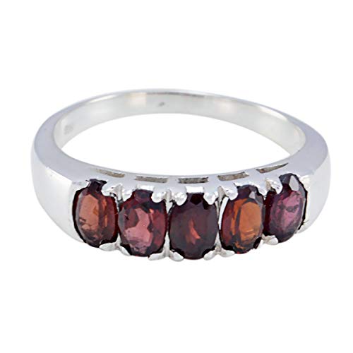 joyas plata echte edelsteine ​​ovale form fünf stein facettierte granatringe - 925 sterling silber rot granatring - januar geburt steinbock astrologie echte edelsteine ​​ring von Joyas Plata
