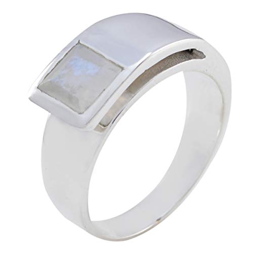 Joyas Plata echte edelsteine ​​quadratische form ein stein facettierter regenbogen mondstein ring - 925 sterling silber weißer regenbogen mondstein ring - juli geburtskrebs astrologie echte von Joyas Plata