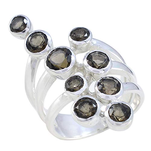 joyas plata echte edelsteine ​​runde form facettierte rauchquarzringe - sterling silber braun rauchquarzring - januar geburt steinbock astrologie echte edelsteine ​​ring von Joyas Plata