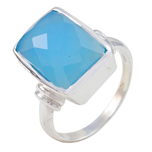 joyas plata gute edelsteine ​​achteckige form ein stein facettierter blauer chalcedon ring - 925 sterling silber blauer chalcedon ring - dezember geburt schütze astrologie guter edelstein ring von Joyas Plata