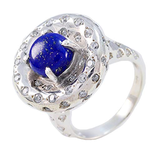 joyas plata schöne Edelstein runde Form Multi Stein Cabochon Lapislazuli Ringe - 925 Sterling Silber blau Lapislazuli Ring - Oktober Geburt Waage Astrologie schöne Edelstein Ring von Joyas Plata