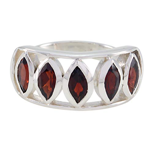 joyas plata schöne edelstein marquise form fünf stein facettierte granatringe - 925 sterling silber rot granatring - januar geburt steinbock astrologie schöne edelstein ring von Joyas Plata