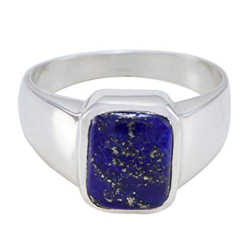 joyas plata schöner Edelstein in Achteckform ein Stein Cabochon Lapislazuli Ring - massiver silberner blauer Lapislazuli Ring - Oktobergeburt Waage Astrologie schöner Edelstein Ring von Joyas Plata