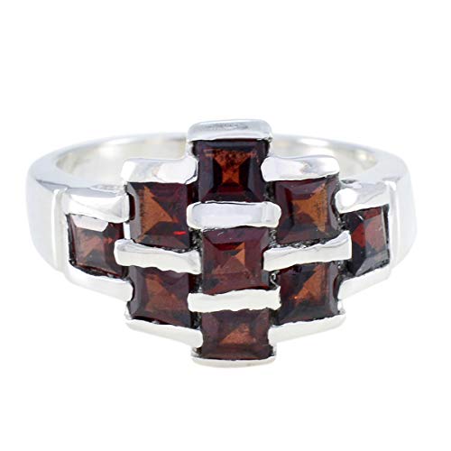 joyas plata schöner Edelstein in quadratischer Form facettierte Granatringe aus mehreren Steinen - roter Granatring aus Sterlingsilber - Steinbock-Astrologie zur Geburt im Januar schöner Edelsteinring von Joyas Plata