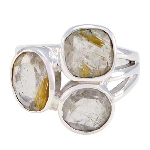 joyas plata schöner edelstein dreisteiniger facettierter rutilquarz ring - 925er silber gelber rutilquarz ring - August geburt leo astrologie schöner edelstein ring von Joyas Plata