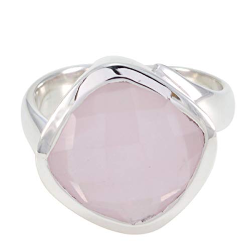 Joyas Plata schöner edelstein kissenform ein stein cheker rosenquarz ring - 925 silber rosa rosenquarz ring - mai geburt stier astrologie schöner edelstein ring von Joyas Plata
