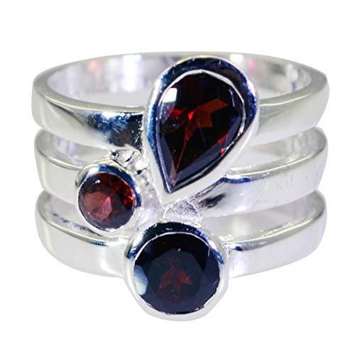 joyas plata schöner edelstein multi form drei stein facettierte granatringe - 925 silber rot granatring - januar geburt steinbock astrologie schöner edelstein ring von Joyas Plata