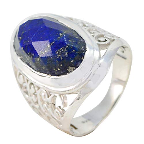 joyas plata schöner edelstein ovale form ein stein cheker lapislazuli ringe - 925 sterling silber blauer lapislazuli ring - oktober geburt waage astrologie schöner edelstein ring von Joyas Plata
