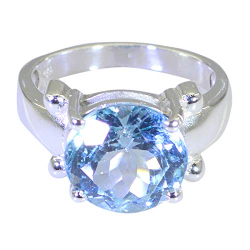 joyas plata schöner edelstein runde form ein stein facettierter blauer topas ring - 925 silber blauer topas ring - dezember geburt schütze astrologie schöner edelstein ring von Joyas Plata