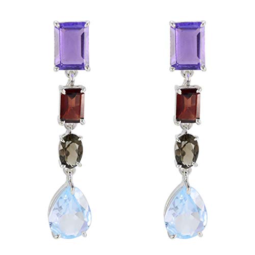 joyas plata schöner multi vier edelstein multi form facettierter ohrring aus 925er sterlingsilber von Joyas Plata