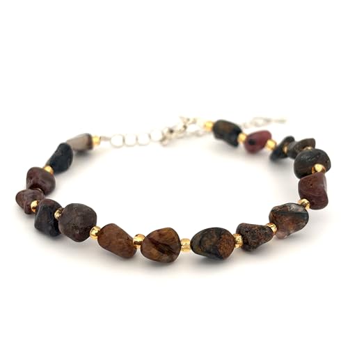Armbänder aus Natürlichen Edelstein-Chips mit Verschluss | Verstellbare Größe | 100% Echte Mineralsteine - Inklusive Schmuckbox (Pietersit) von Joyas Minerales