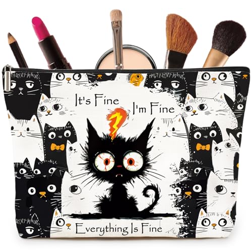 Joybble Make-up-Tasche, Katzen-Make-up-Tasche für Damen und Mädchen, 02 - It's Fine I'm Fine, Kosmetikkoffer Joybble Make-up-Tasche, Katzen-Make-up-Tasche für Damen und Mädchen, 02 - It's Fine I'm Fine, Kosmetikkoffer von Joybble
