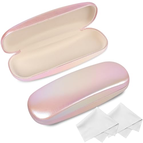 Joyberg Brillenetui, 2 Stück, Brillenetui mit Reinigungstuch, Brillenetui, Hartschale, passend für die meisten Brillen, Roségold, Large von Joyberg