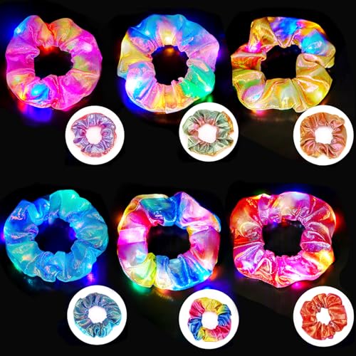 6 Stück Leuchtende Haargummis, LED Radiumstrahlung Haarbänder mit 3 Licht Modi, Elastische Dunkeln Haargummi Scrunchie für Frauen, Mädchen Haarschmuck, Neujahr Party, Karneval, Kostümpartys von Joycabin