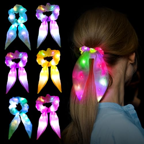 Joycabin 6 Stück Leuchtende Haargummis, LED Haarbänder mit 3 Licht Modi, Elastische Dunkeln Haargummi Scrunchie für Frauen, Mädchen Haarschmuck, Neujahr Party, Karneval, Kostümpartys von Joycabin