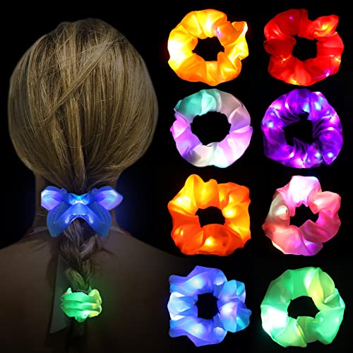 Joycabin 8 Stück Leuchtende Haargummis, LED Haarbänder mit 3 Licht Modi, Elastische Dunkeln Haargummi Scrunchie für Frauen, Mädchen Haarschmuck, Neujahr Party, Karneval, Kostümpartys von Joycabin