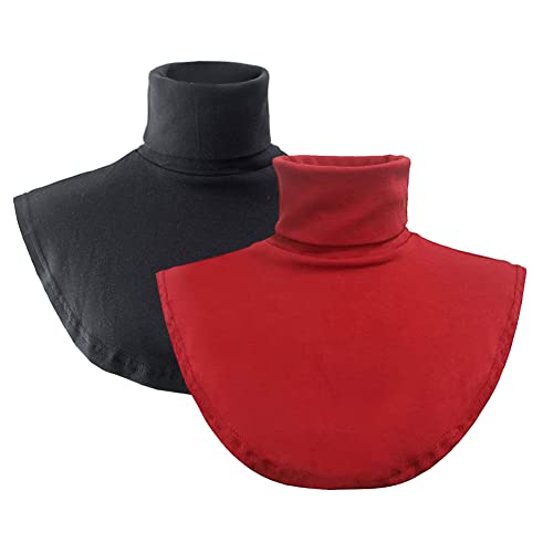 Joyci Mode Rollkragen Falsche Kragen Winter Unisex Baumwolle Einfache Dickey Kragen, 2er-Pack - Schwarz/Rot, Einheitsgröße von Joyci