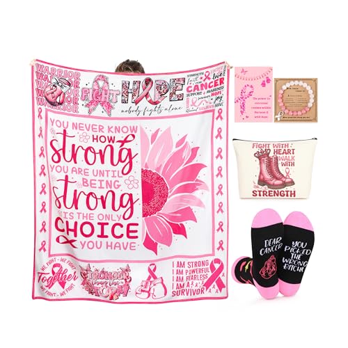 Brustkrebs-Geschenke für Frauen, Brustkrebs-Bewusstseinszubehör, Überlebende Geschenke für Frauen, rosa Schleife, Komfort-Geschenke, 5er-Set von Joycuff