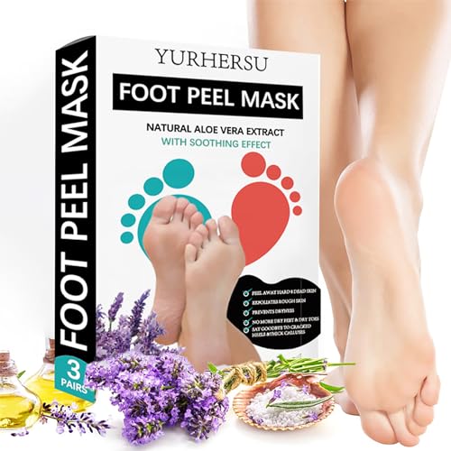 3 Paar Fußmaske, Fußpeeling Maske Hornhautentferner Socken for Weiche und Glatte Babyfüße, Hornhaut und abgestorbene Haut entfernen, Reparatur von rauen Fersen, Idee für Männer und Frauen - Lavendel von Joyeee