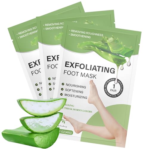 3 Paar Fußmaske, Fußpeeling Maske Hornhautentferner Socken for Weiche und Glatte Babyfüße, Hornhaut und abgestorbene Haut entfernen, Reparatur von rauen Fersen, Idee für Männer und Frauen - Aloe Vera von Joyeee