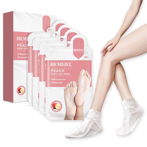 4 Paar Fußmaske, Fußpeeling Maske Hornhautentferner Socken for Weiche und Glatte Babyfüße, Hornhaut und abgestorbene Haut entfernen, Reparatur von rauen Fersen, Idee für Männer und Frauen - Pfirsich von Joyeee