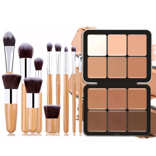 Joyeee 12 Farben Concealer Highlighter Contouring Palette, Creme-Make-up-Palette mit 11 Pinseln, Langanhaltendes, Wischfestes, Gesichts-Make-up-Geschenk für Frauen von Joyeee