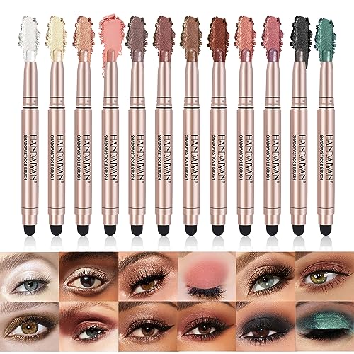Joyeee 12 Farben Lidschatten Stift Set, Perlglanz Lidschatten-Stick Glänzende Lidschatten Bleistift mit Cremiger Textur Für Einfaches Auftragen, Glitzer Schimmer Eyeshadow Pen Für Frauen und Mädchen von Joyeee