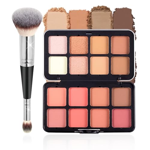 Joyeee 16 Farben Blush Contouring Highlighter Palette mit Pinsel, Rouge Bronzer Eyeshadow Puder Wasserfest Long Wearing Makeup Palette für Mädchen Frauen für Gesicht Wange Auge Körper von Joyeee