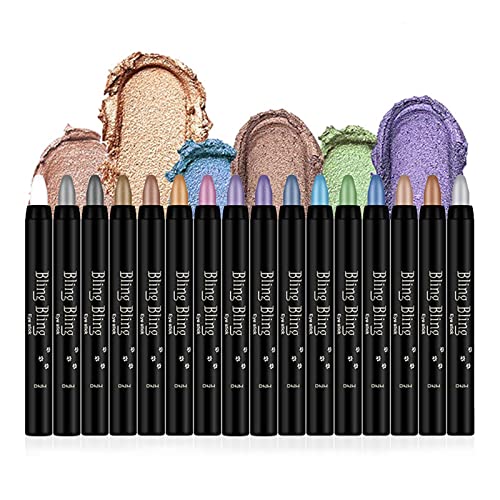 Joyeee 16 Farben Lidschatten Stift Set, Perlglanz Lidschatten-Stick Glänzende Lidschatten Bleistift mit Cremiger Textur Für Einfaches Auftragen, Glitzer Schimmer Eyeshadow Pen Für Frauen und Mädchen von Joyeee