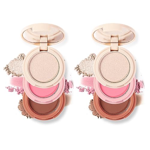 Joyeee 2 PCS Contour & Highlight & Blush Palette, Professional 3 in 1 Makeup Pressed Powder Palette Set mit Spiegel Verblendbare Für Gesicht und Augen, Multifunktions Face Kontur Kit für Frauen#3 von Joyeee