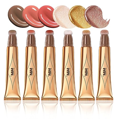 Joyeee 6 Stk Flüssige Kontur Beauty Wand, Highlighter Blush und Bronzer mit Kissen Applicator befestigt, Seidige Creme Schimmer Lange Anhaltende, Multifunktionales Contour Make-up Stick für Frauen#5 von Joyeee